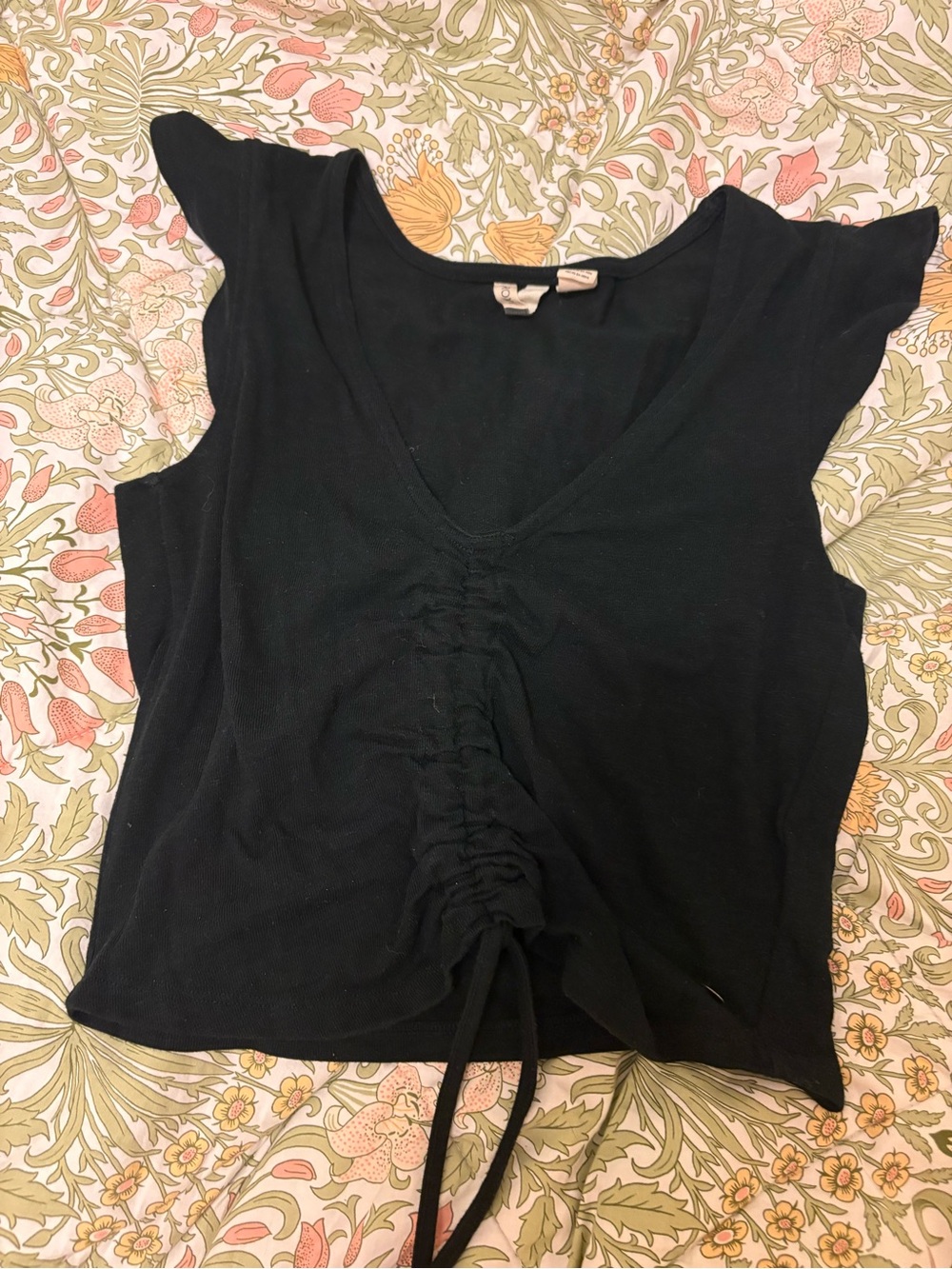 Roxy Black Sleeveless V-Neck Drawstring Crop Top